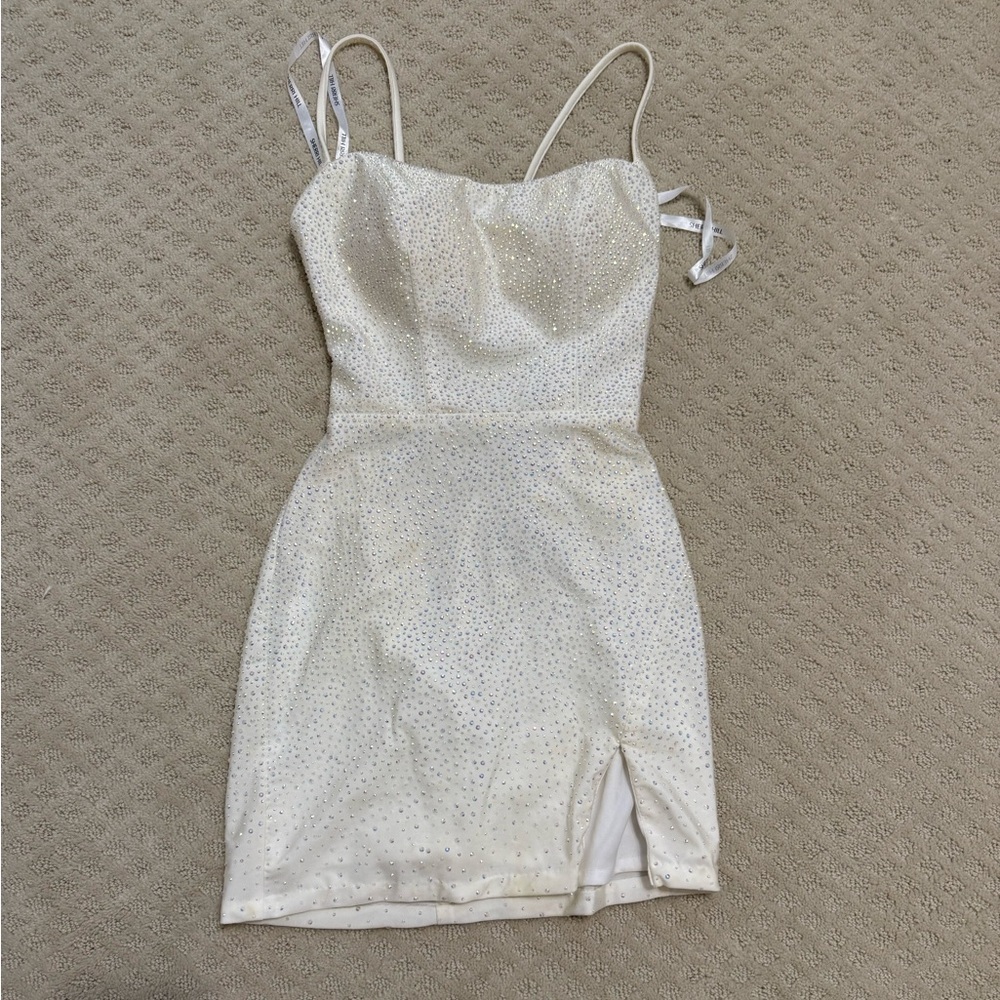 Sherri Hill White Sparkle Mini Dress